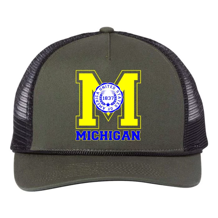 Michigan 1837 Varsity Logo Retro Rope Trucker Hat Cap