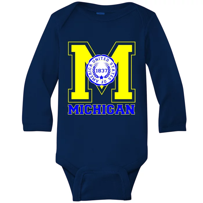 Michigan 1837 Varsity Logo Baby Long Sleeve Bodysuit