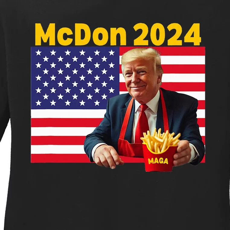 Mcdon 2024 Donald Trump French Fry Cooking Fries Ladies Long Sleeve Shirt