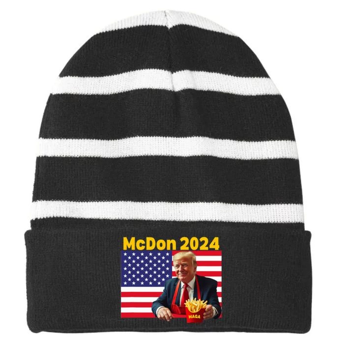 Mcdon 2024 Funny Donald Trump French Fry Cooking Fries Striped Beanie with Solid Band