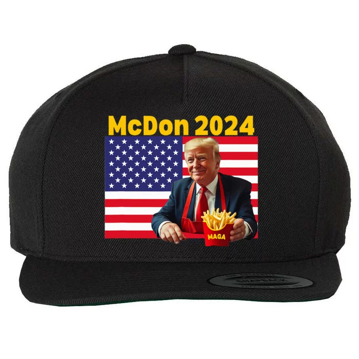 Mcdon 2024 Funny Donald Trump Cooking Fries Wool Snapback Cap