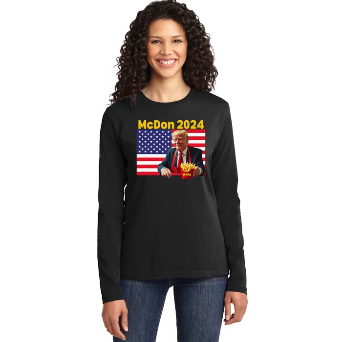 Mcdon 2024 Funny Donald Trump French Fry Cooking Fries Gift Ladies Long Sleeve Shirt