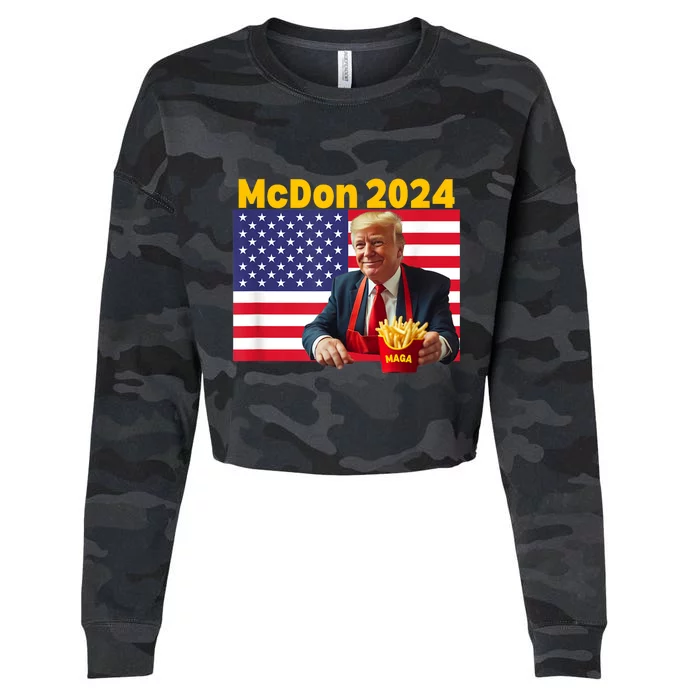 Mcdon 2024 Funny Donald Trump French Fry Cooking Fries Cropped Pullover Crew