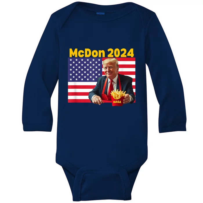 Mcdon 2024 Funny Donald Trump French Fry Cooking Fries Baby Long Sleeve Bodysuit