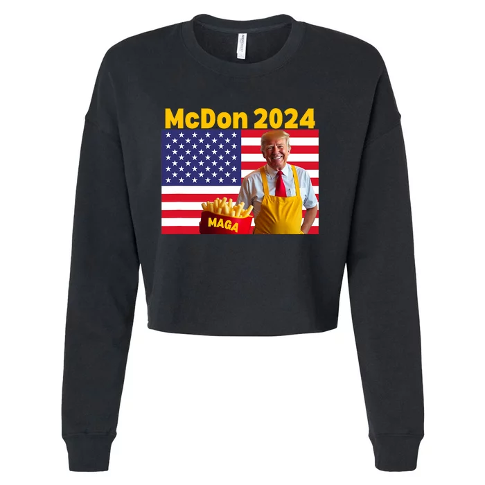 Mcdon 2024 Funny Donald Trump French Fry Cooking Fries Cropped Pullover Crew