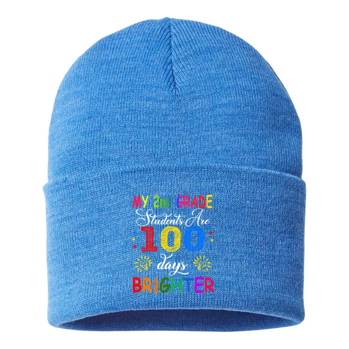 My 2nd Grade Students Are 100 Days Brighter Funny Gift Teachers Gift Sustainable Knit Beanie