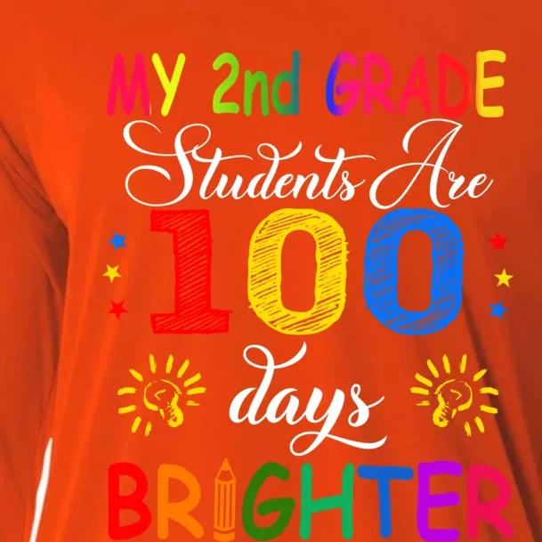 My 2nd Grade Students Are 100 Days Brighter Funny Gift Teachers Gift Cooling Performance Long Sleeve Crew