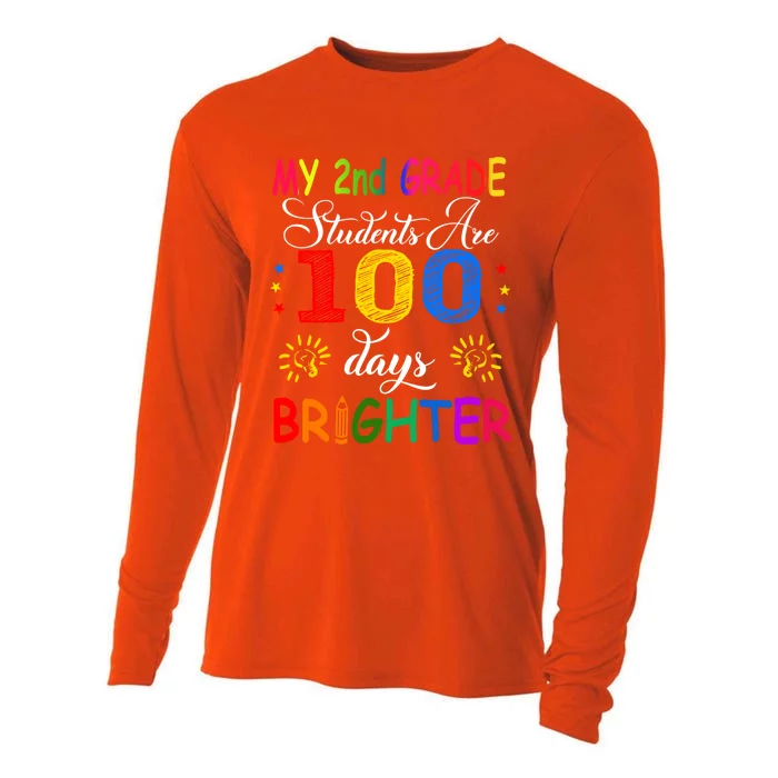 My 2nd Grade Students Are 100 Days Brighter Funny Gift Teachers Gift Cooling Performance Long Sleeve Crew