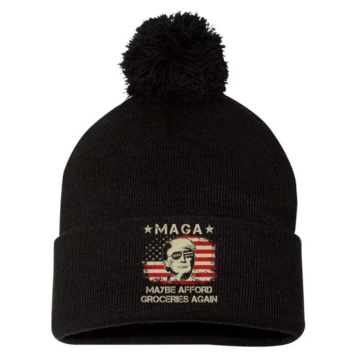 Maga 2024 Maybe Afford Groceries Again Retro Trump 2024 Pom Pom 12in Knit Beanie