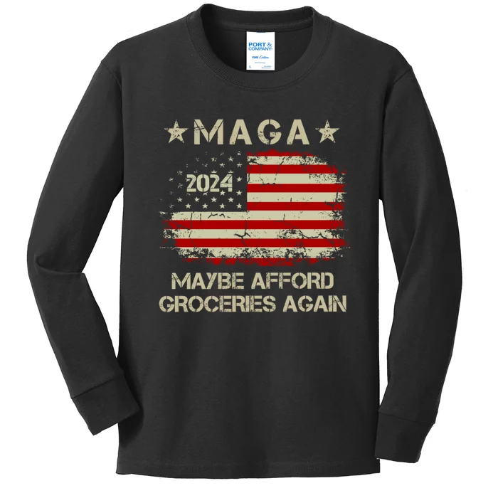 Maga 2024 Maybe Afford Groceries Again Retro Trump 2024 Kids Long Sleeve Shirt