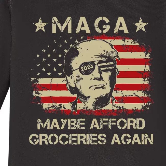 Maga 2024 Maybe Afford Groceries Again Retro Trump 2024 Baby Long Sleeve Bodysuit