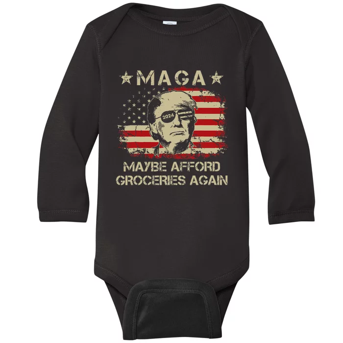 Maga 2024 Maybe Afford Groceries Again Retro Trump 2024 Baby Long Sleeve Bodysuit