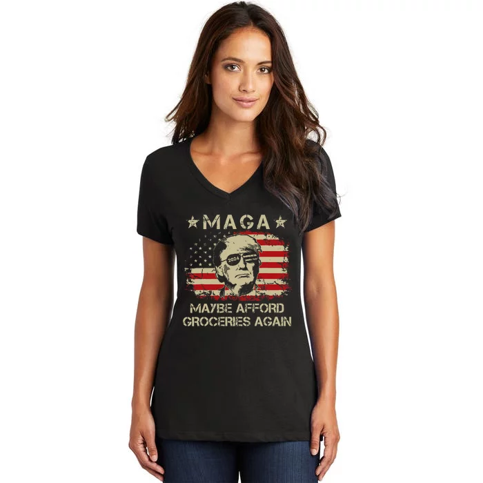 Maga 2024 Maybe Afford Groceries Again Retro Trump 2024 Women's V-Neck T-Shirt