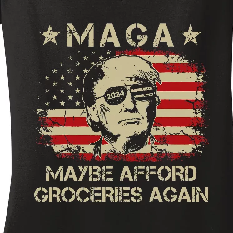 Maga 2024 Maybe Afford Groceries Again Retro Trump 2024 Women's V-Neck T-Shirt