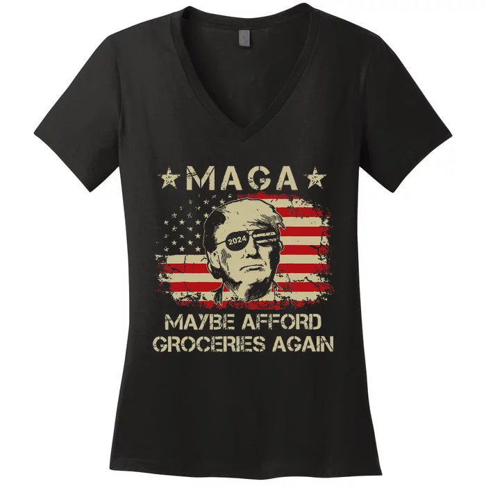 Maga 2024 Maybe Afford Groceries Again Retro Trump 2024 Women's V-Neck T-Shirt