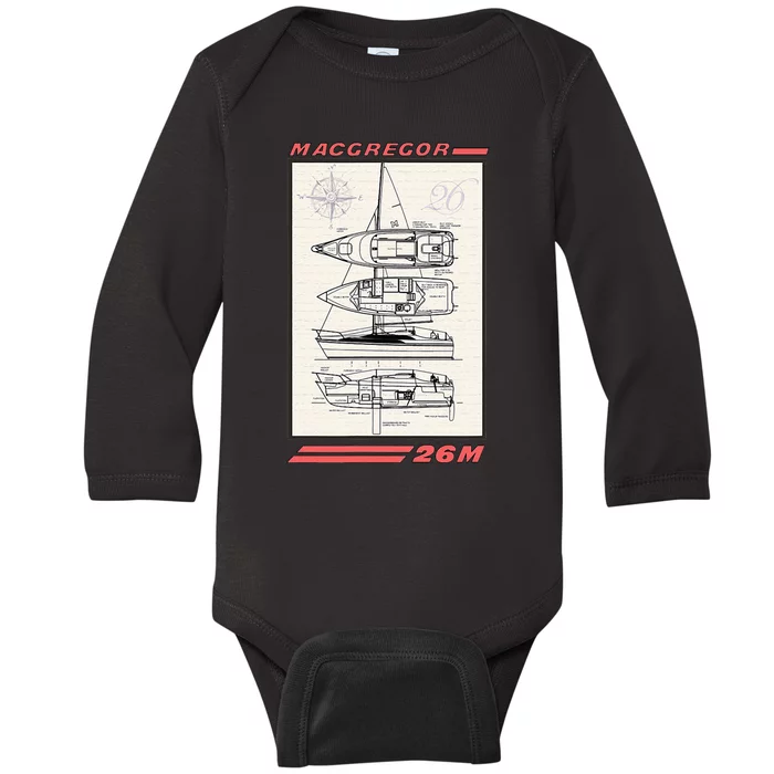 MacGregor 26M Sailboat Line Drawing Baby Long Sleeve Bodysuit