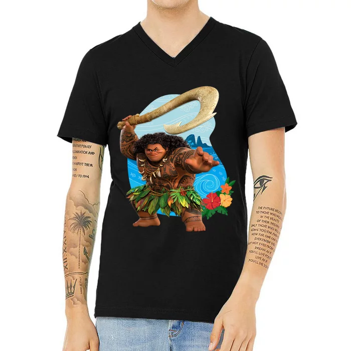 Moana 2 Tropical Island Adventure Maui With Fish Hook V-Neck T-Shirt