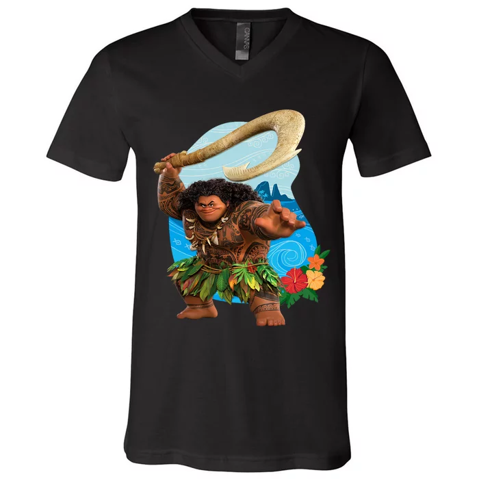 Moana 2 Tropical Island Adventure Maui With Fish Hook V-Neck T-Shirt