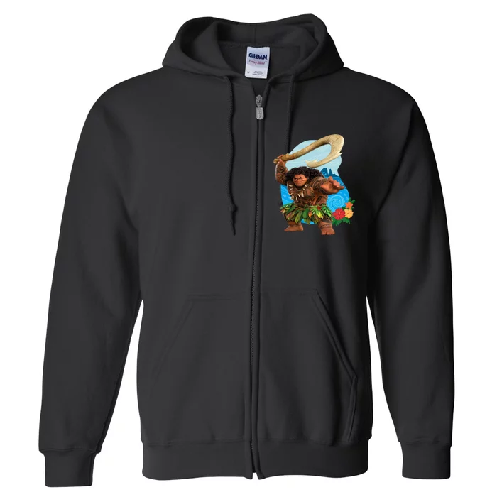 Moana 2 Tropical Island Adventure Maui With Fish Hook Full Zip Hoodie