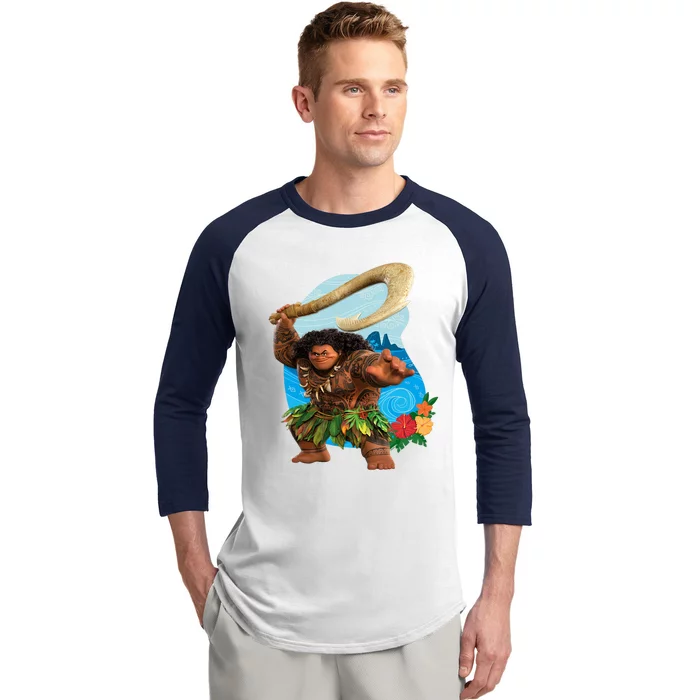 Moana 2 Tropical Island Adventure Maui With Fish Hook Baseball Sleeve Shirt