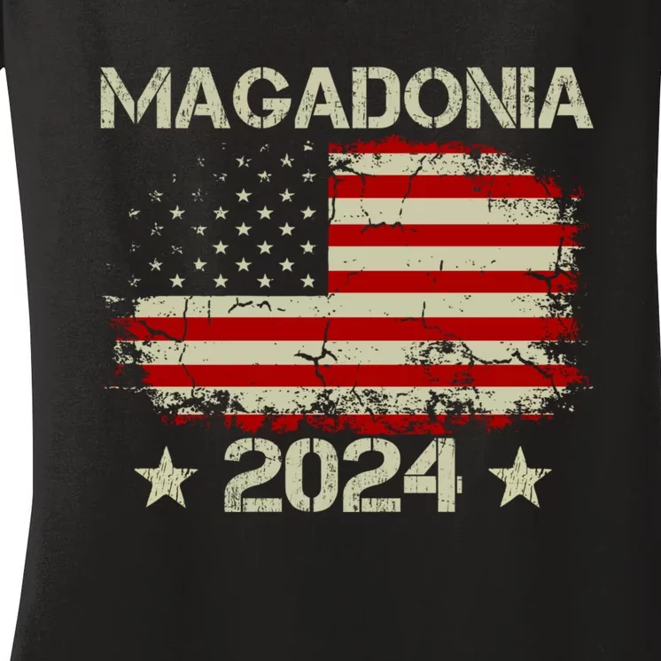 Magadonia 2024 Trump Supporter Proud Trump Voter Magadonian Women's V-Neck T-Shirt