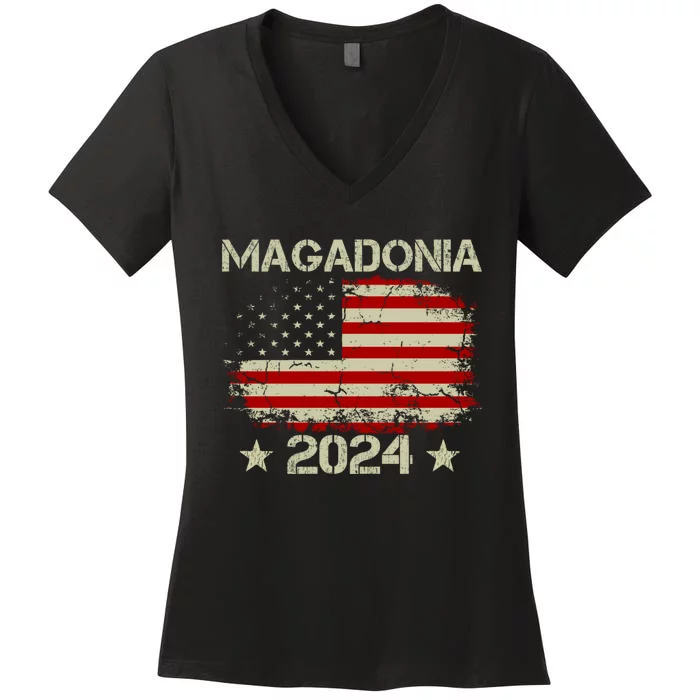 Magadonia 2024 Trump Supporter Proud Trump Voter Magadonian Women's V-Neck T-Shirt