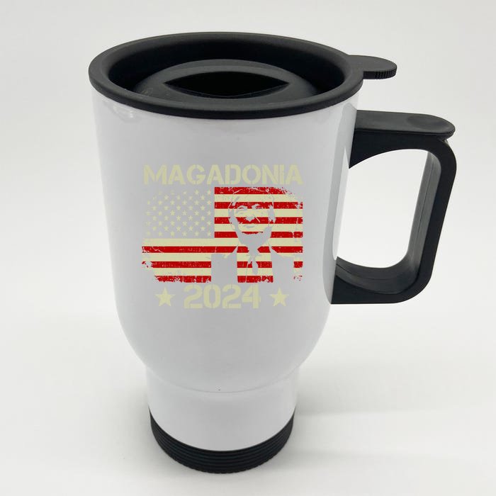 Magadonia 2024 Trump Supporter Proud Trump Voter Magadonian Front & Back Stainless Steel Travel Mug