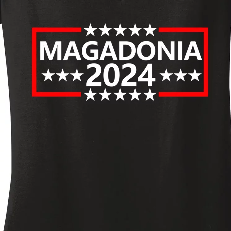 Magadonia 2024 Trump Supporter Proud Trump Voter Magadonian Women's V-Neck T-Shirt