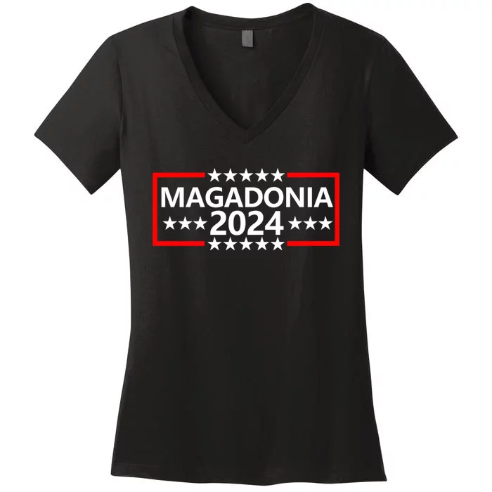 Magadonia 2024 Trump Supporter Proud Trump Voter Magadonian Women's V-Neck T-Shirt