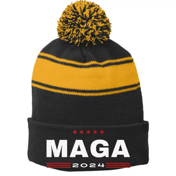 Maga 2024 Trump Supporters Presidential Election American Stripe Pom Pom Beanie