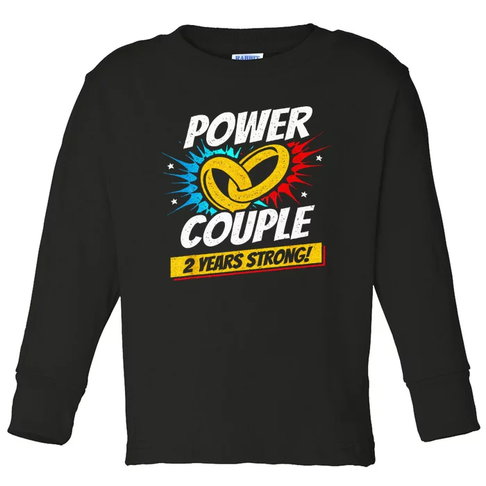 Married 2 Years Power Couple 2nd Wedding Anniversary Toddler Long Sleeve Shirt