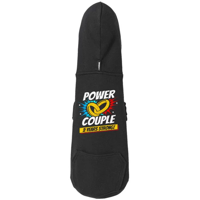 Married 2 Years Power Couple 2nd Wedding Anniversary Doggie 3-End Fleece Hoodie