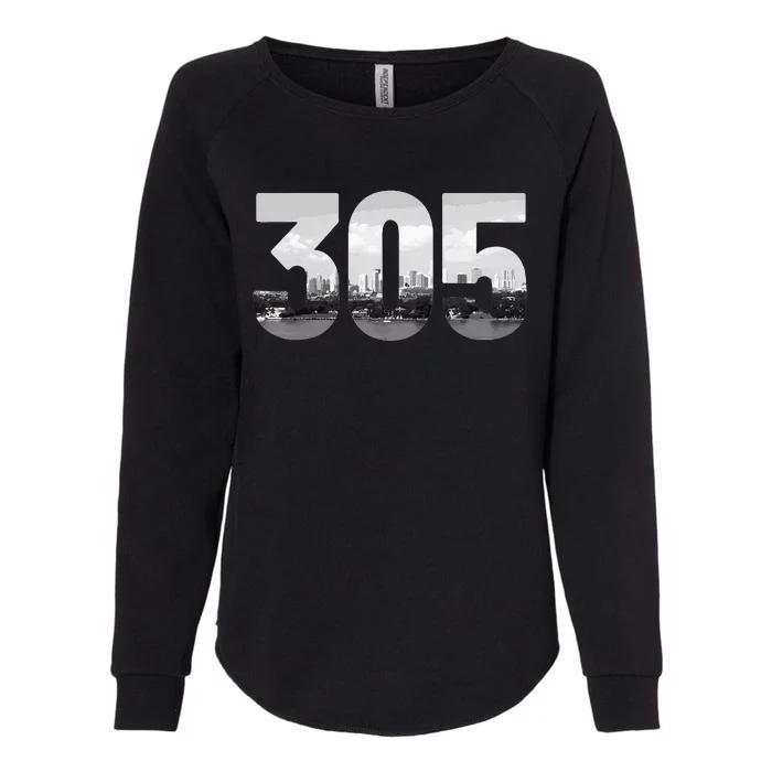 Miami 305 Area Code Skyline Florida Vintage Womens California Wash Sweatshirt