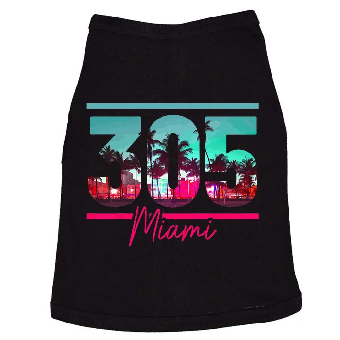 Miami 305 Area Code Florida Vintage Palm Trees Pride Retro Doggie Tank