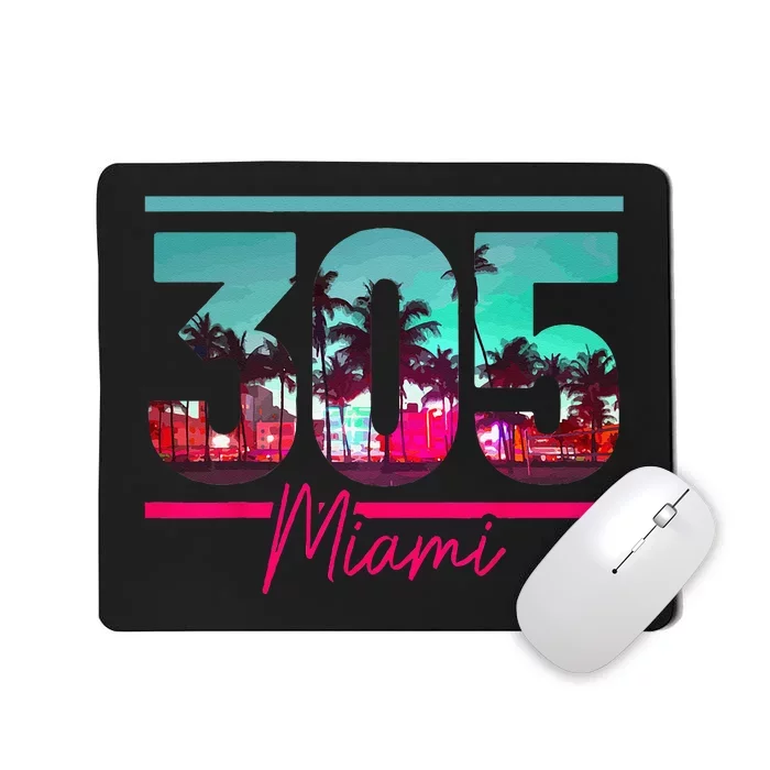 Miami 305 Area Code Florida Vintage Palm Trees Pride Retro Mousepad