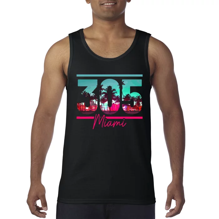 Miami 305 Area Code Florida Vintage Palm Trees Pride Retro Tank Top