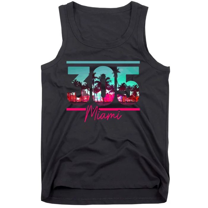 Miami 305 Area Code Florida Vintage Palm Trees Pride Retro Tank Top