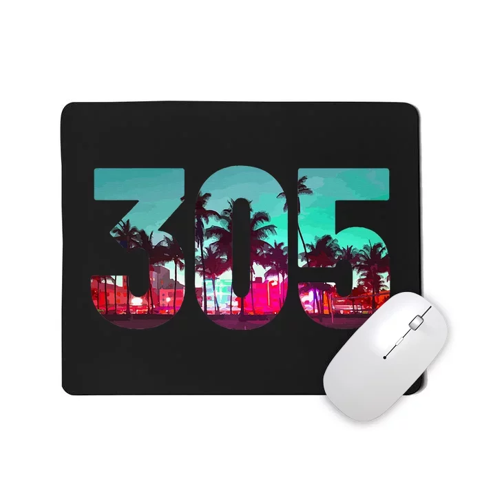 Miami 305 Area Code Florida Vintage Palm Trees Pride Retro Mousepad