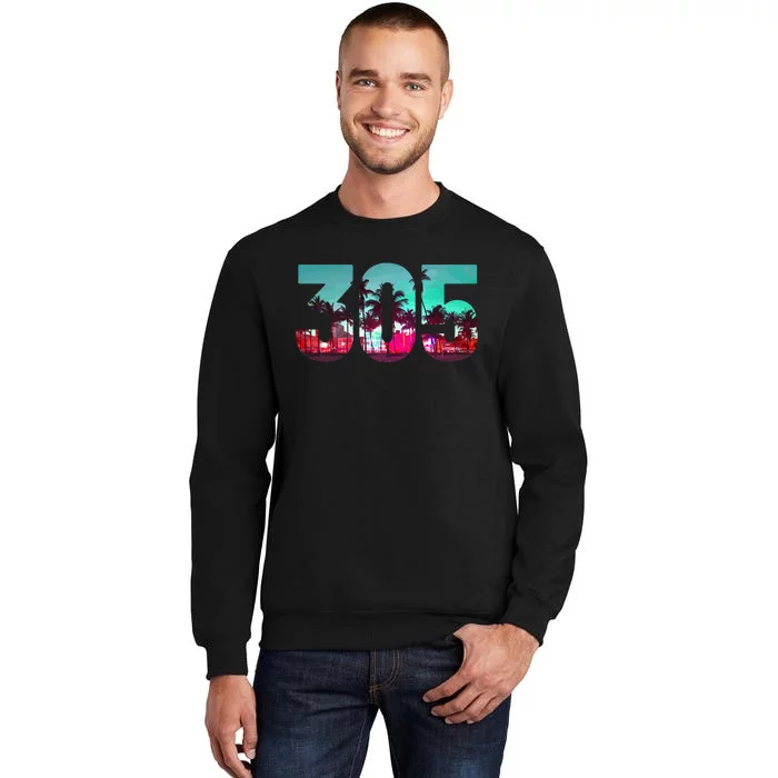 Miami 305 Area Code Florida Vintage Palm Trees Pride Retro Tall Sweatshirt