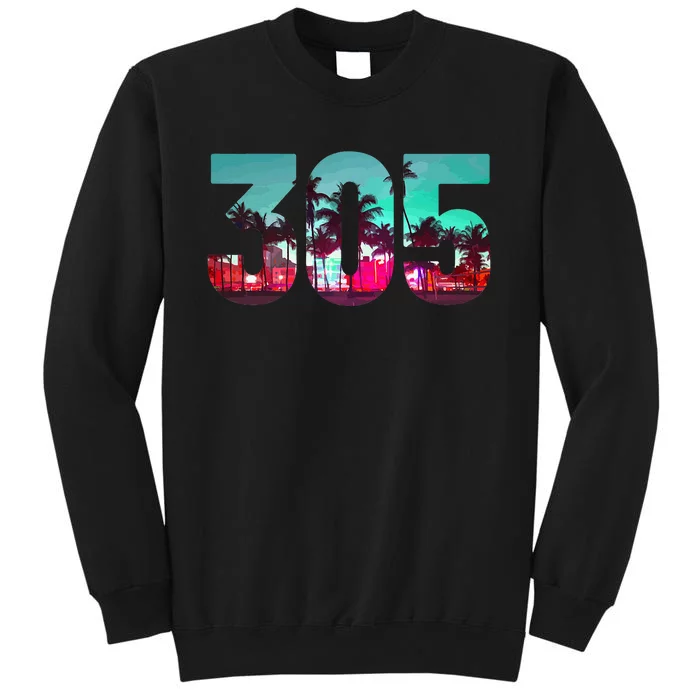 Miami 305 Area Code Florida Vintage Palm Trees Pride Retro Tall Sweatshirt