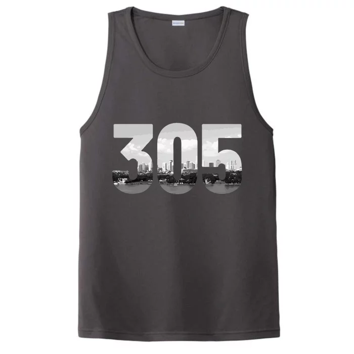 Miami 305 Area Code Skyline Florida Vintage Performance Tank