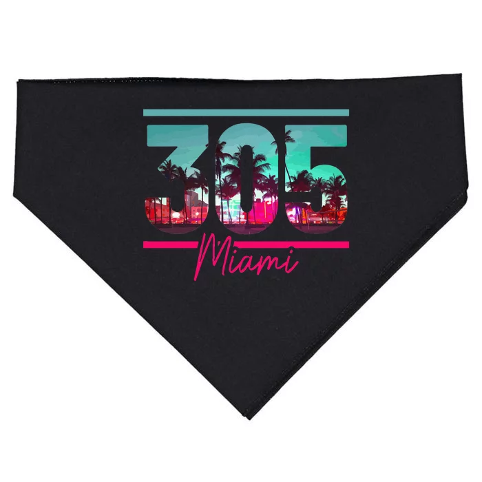 Miami 305 Area Code Florida Vintage Palm Trees Pride Retro USA-Made Doggie Bandana