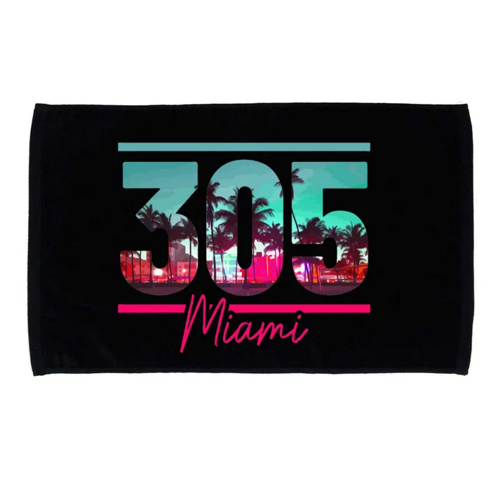 Miami 305 Area Code Florida Vintage Palm Trees Pride Retro Microfiber Hand Towel