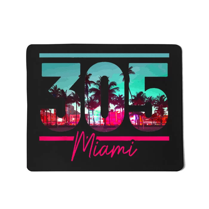 Miami 305 Area Code Florida Vintage Palm Trees Pride Retro Mousepad