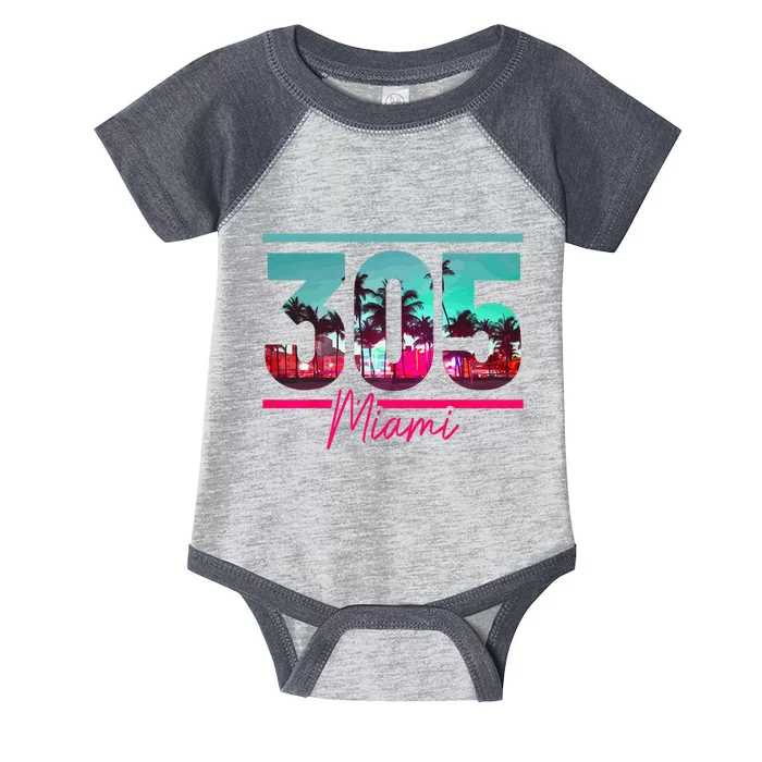 Miami 305 Area Code Florida Vintage Palm Trees Pride Retro Infant Baby Jersey Bodysuit