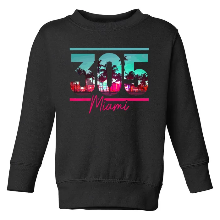 Miami 305 Area Code Florida Vintage Palm Trees Pride Retro Toddler Sweatshirt