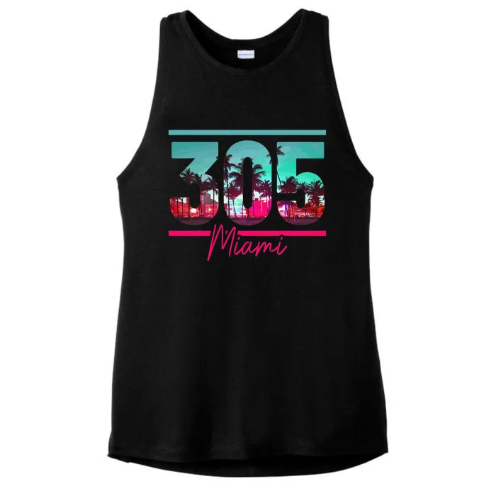 Miami 305 Area Code Florida Vintage Palm Trees Pride Retro Ladies Tri-Blend Wicking Tank