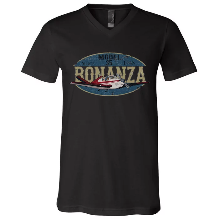 Model 35 Bonanza Since 1945 Retro Vintage Airplane Pilot V-Neck T-Shirt