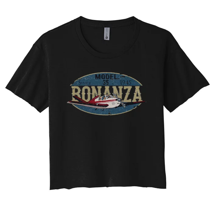 Model 35 Bonanza Since 1945 Retro Vintage Airplane Pilot Women's Crop Top Tee