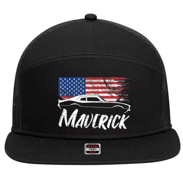 Maverick 302 Vintage American Flag USA Muscle Car 7 Panel Mesh Trucker Snapback Hat